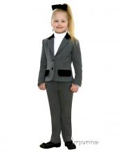 Пиджак школьный отделка черным бархатом, цвет светло серый, рост 116,122, 128,134см, Purpurino, Украина